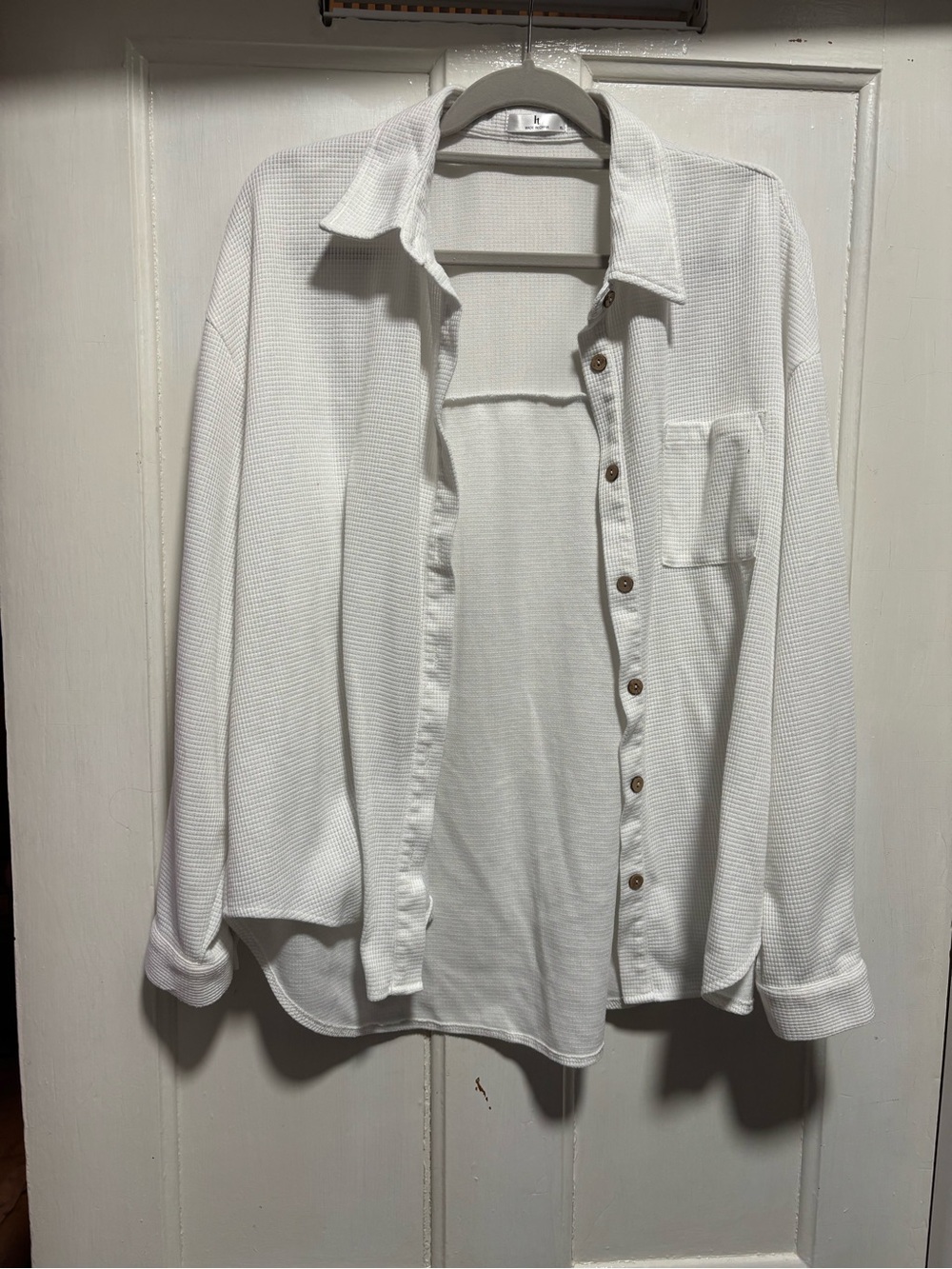 White Waffle Knit Button-Front Shirt